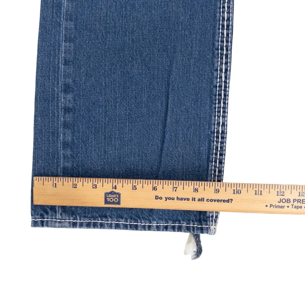 VTG Y2K True Religion Mens 38x33 Ricky Straight Jeans Blue Thick White Stitching